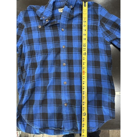 Duluth Trading Shirt Mens Medium Trim Fit Blue Black Plaid Button Down Flannel - Picture 8 of 8